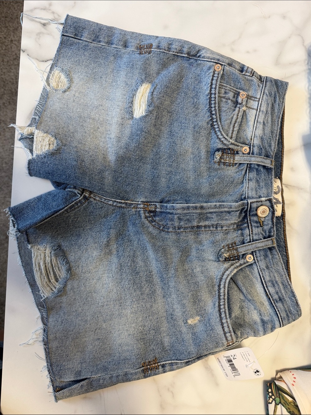 Free People Distressed Light Blue Denim Cutoff Shorts
